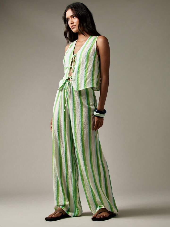 Mint & Lime Stripe Lounge Co Ord Set