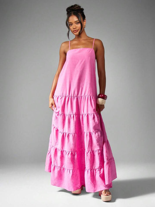 Pink Cami Tiered Maxi Dress