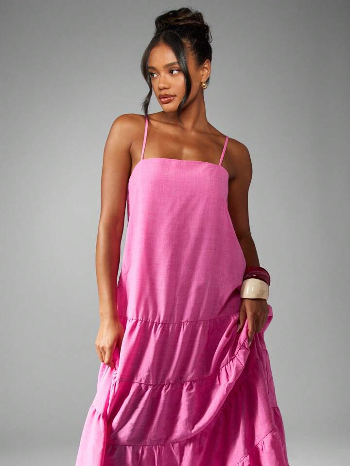 Pink Cami Tiered Maxi Dress