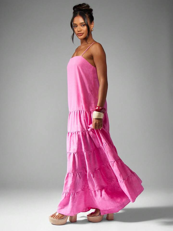 Pink Cami Tiered Maxi Dress