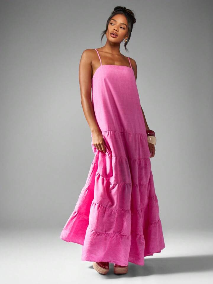 Pink Cami Tiered Maxi Dress