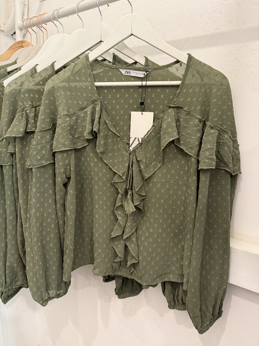 True - Zara Blouse - Green Dotted - SK-ZAR-BL
