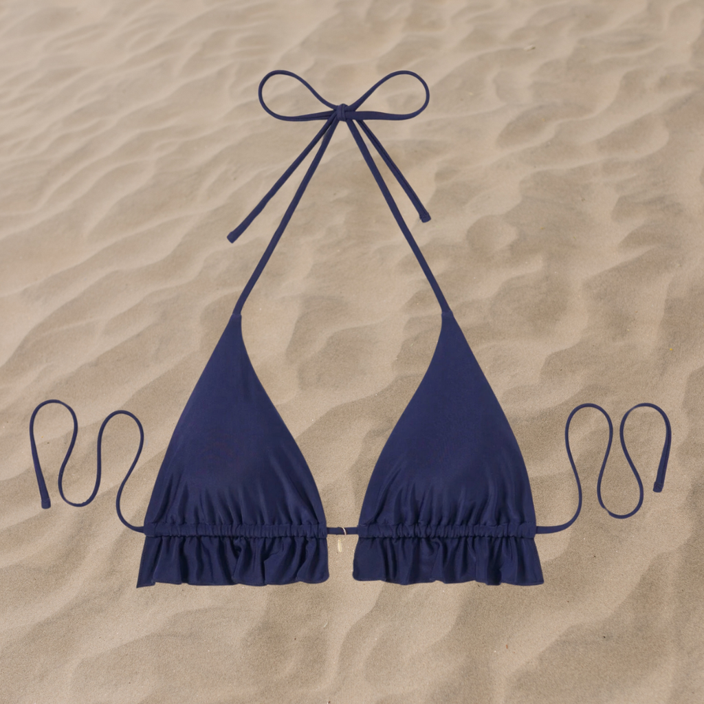 Navy Frill Triangle Bikini Top