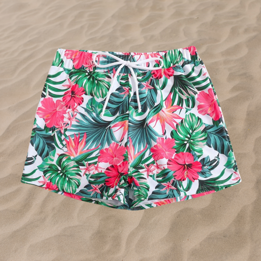 Tropical Drawstring Bikini Shorts