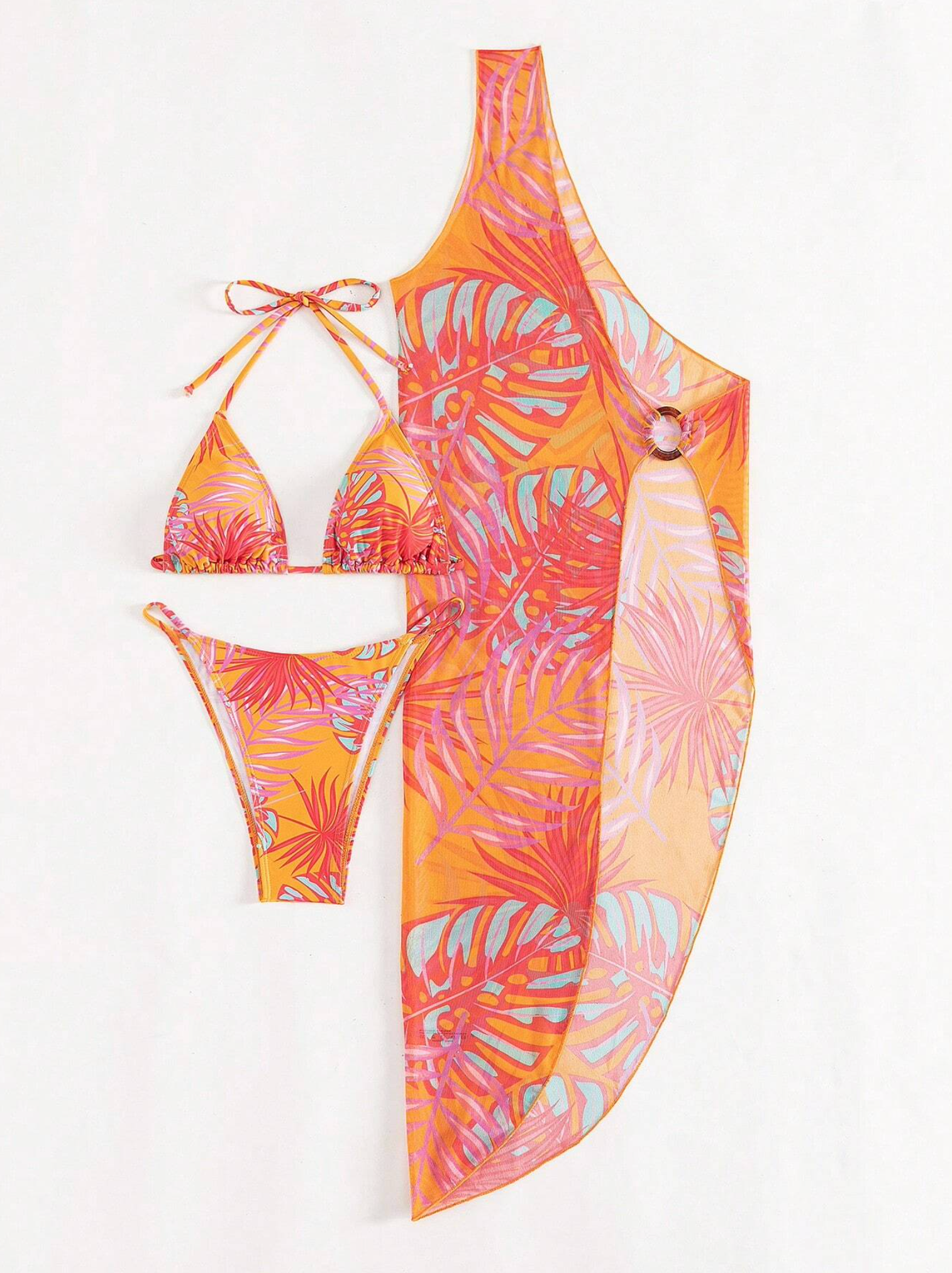 3 Pack Sunset Tropical Halter Triangle Bikini & Cover Up