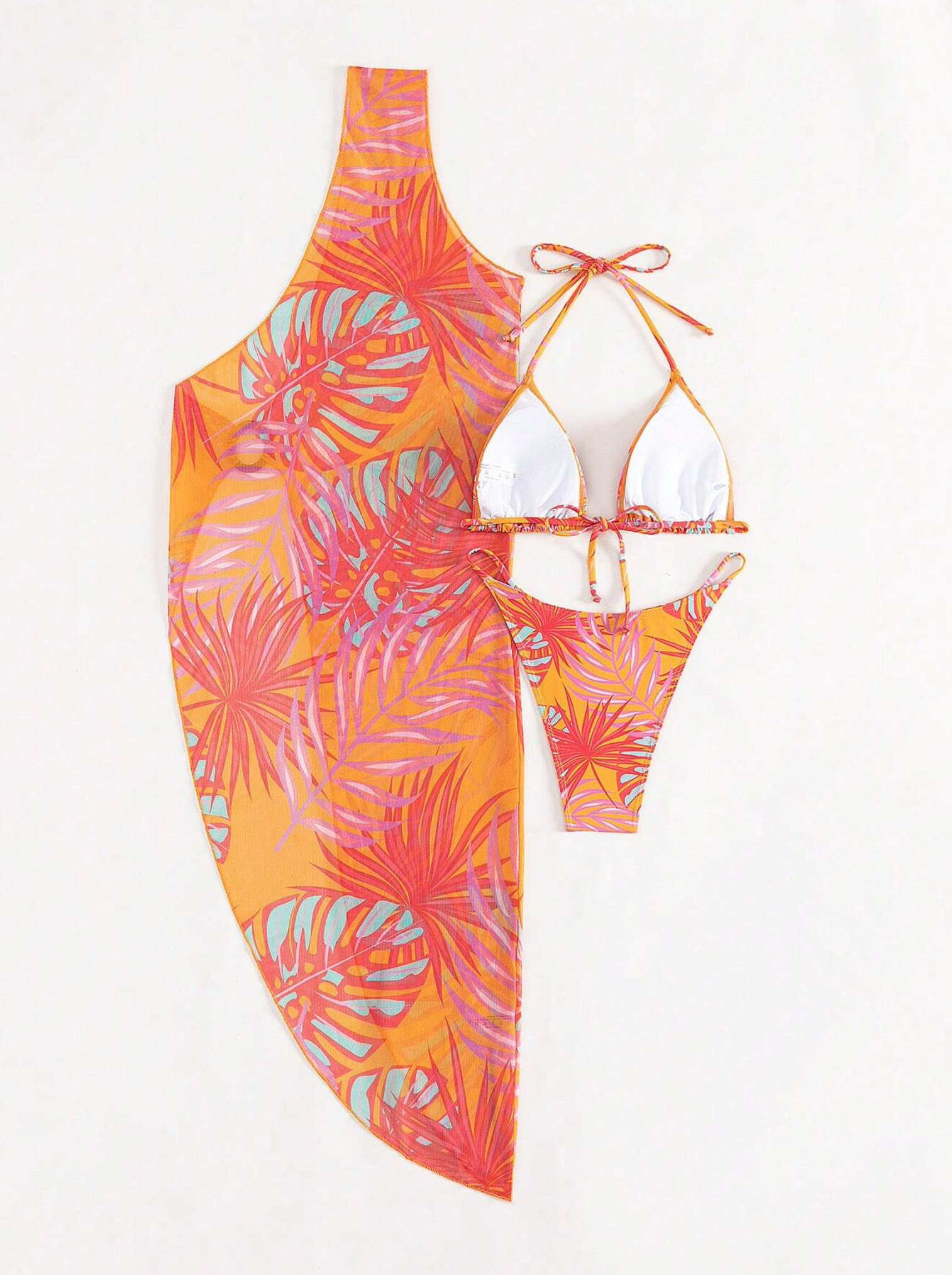 3 Pack Sunset Tropical Halter Triangle Bikini & Cover Up