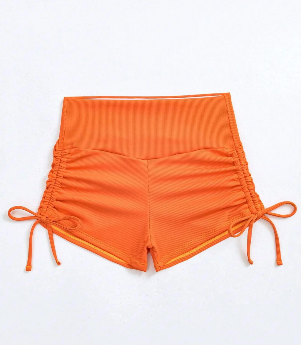 Basics Ribbed Orange Drawstring Bikini Shorts