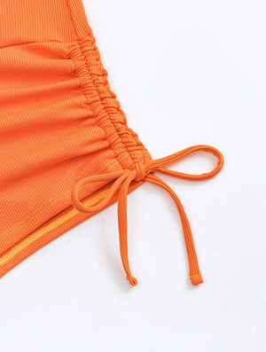 Basics Ribbed Orange Drawstring Bikini Shorts