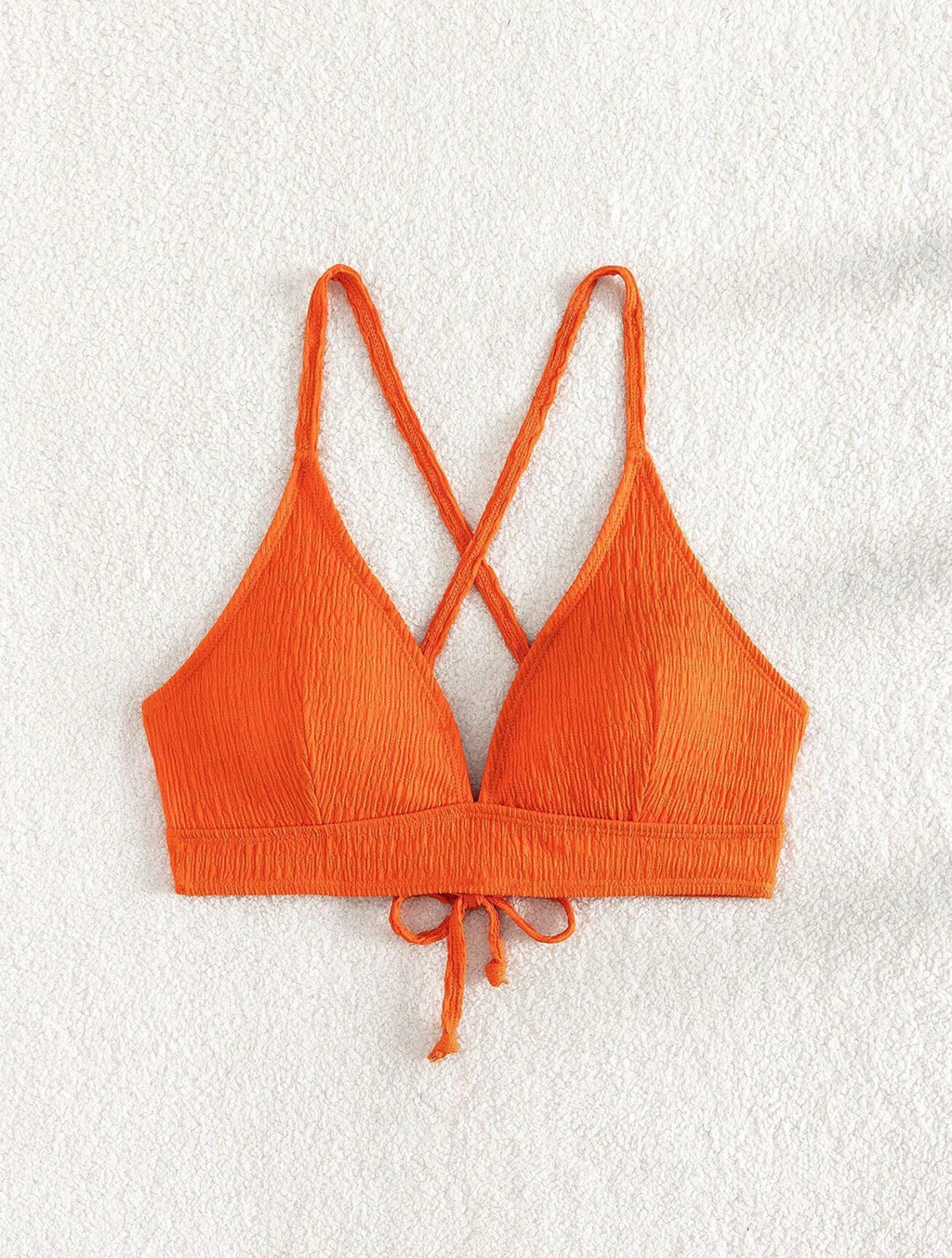 Orange Textured Lace It Up Bikini Top