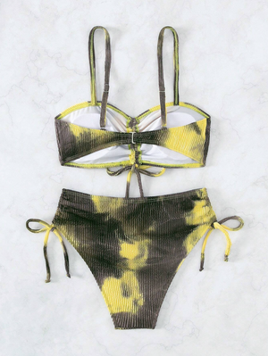 Ribbed Yellow & Grey Tie Dye Bikini Set