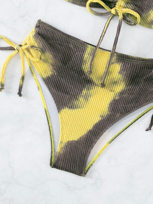 Ribbed Yellow & Grey Tie Dye Bikini Set
