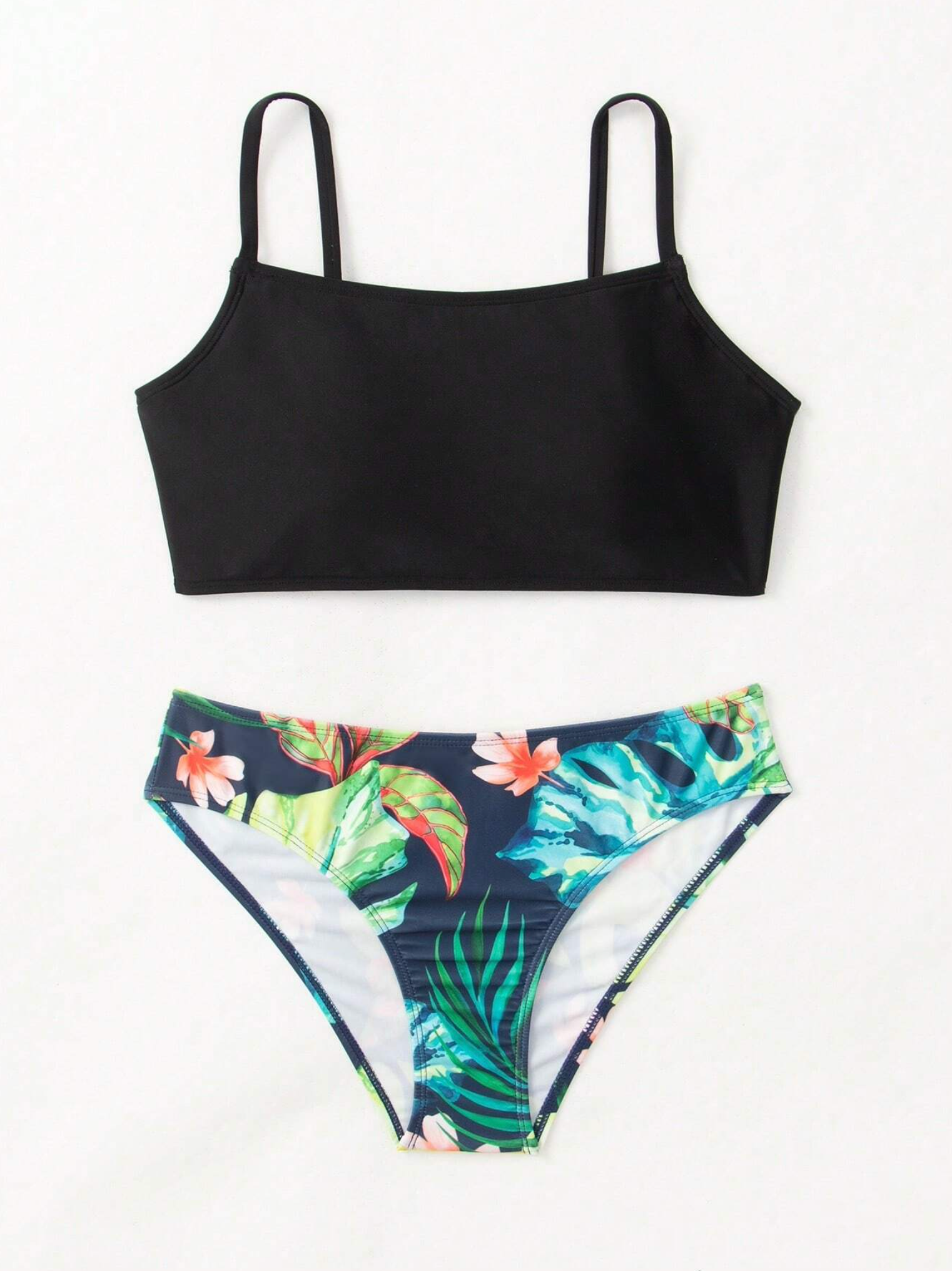 Block & Tropical Scoop Brief Bikini Set