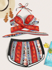 Geo Print Push Up Bikini Shorts