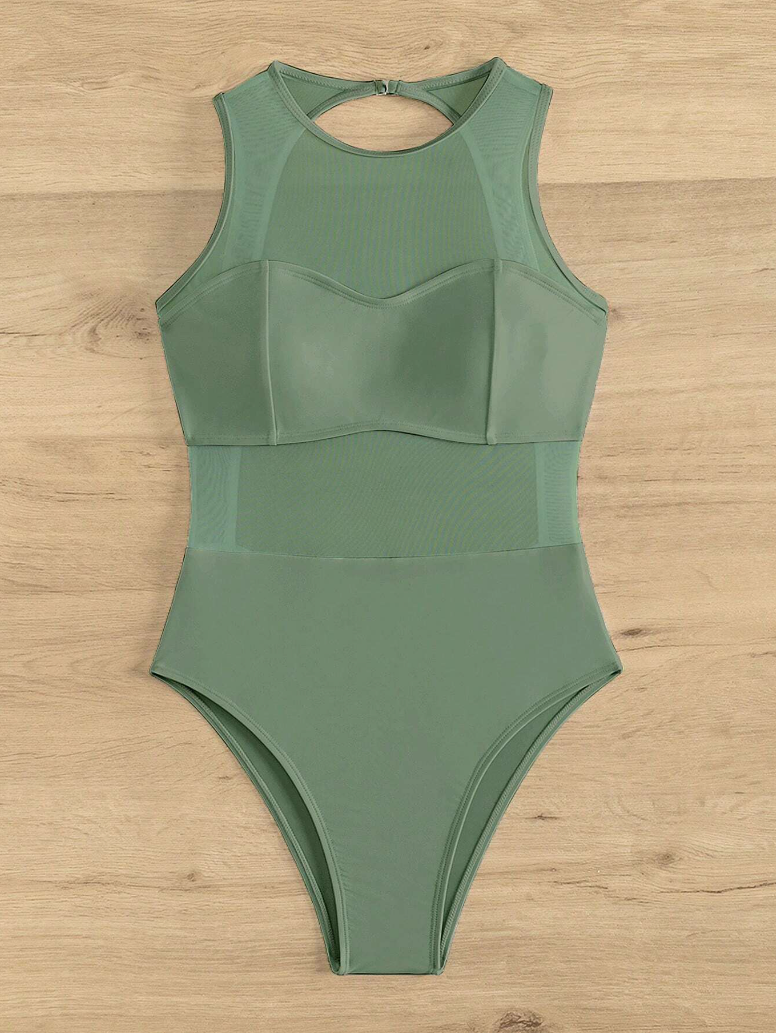 BOUDOIRCORE High Neck Mesh Backless Swimsuit