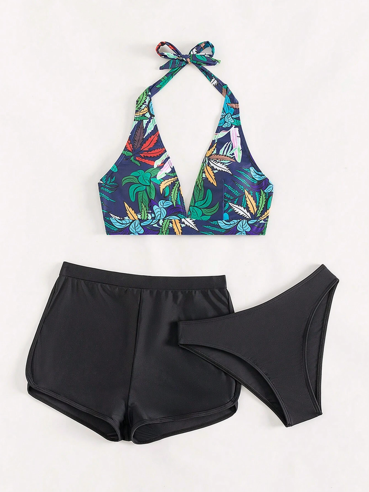 3 Pack - Tropical Halter Bikini Shorts Briefs Set