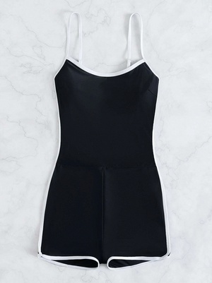 Contrast Binding One Piece Shorts Swimsuit