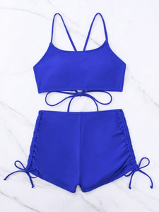 Basics Scoop Lace Up Drawstring Bikini Shorts Set