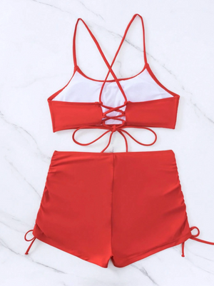 Basics Scoop Lace Up Drawstring Bikini Shorts Set