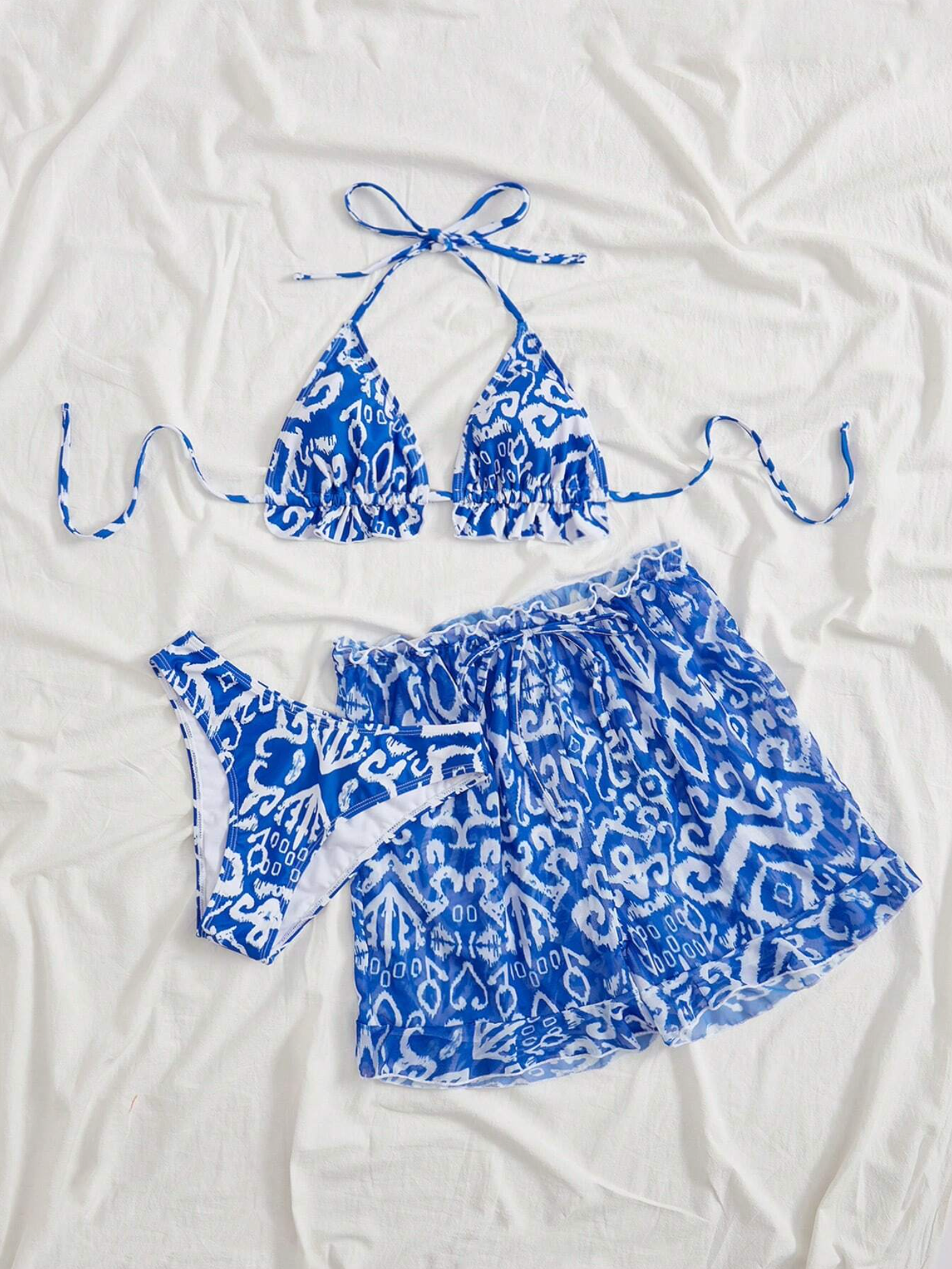 3 Pack Vcay Moroccan Halter Triangle Bikini With Beach Shorts