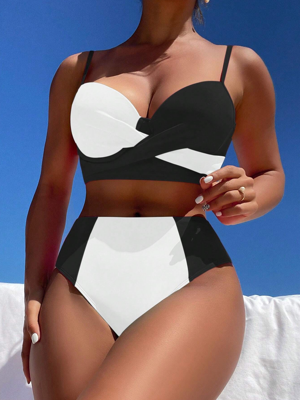 Two Tone Wrap Cross Push Up Bikini Set