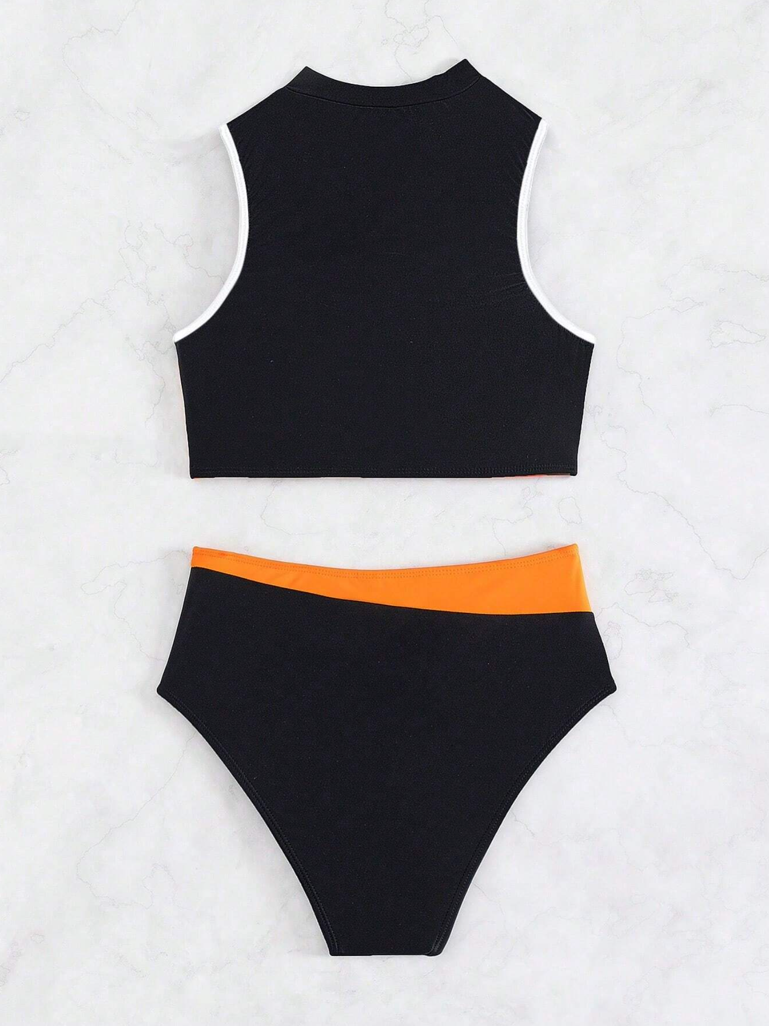 SURF Colorblock Zip High Neck Bikini Set