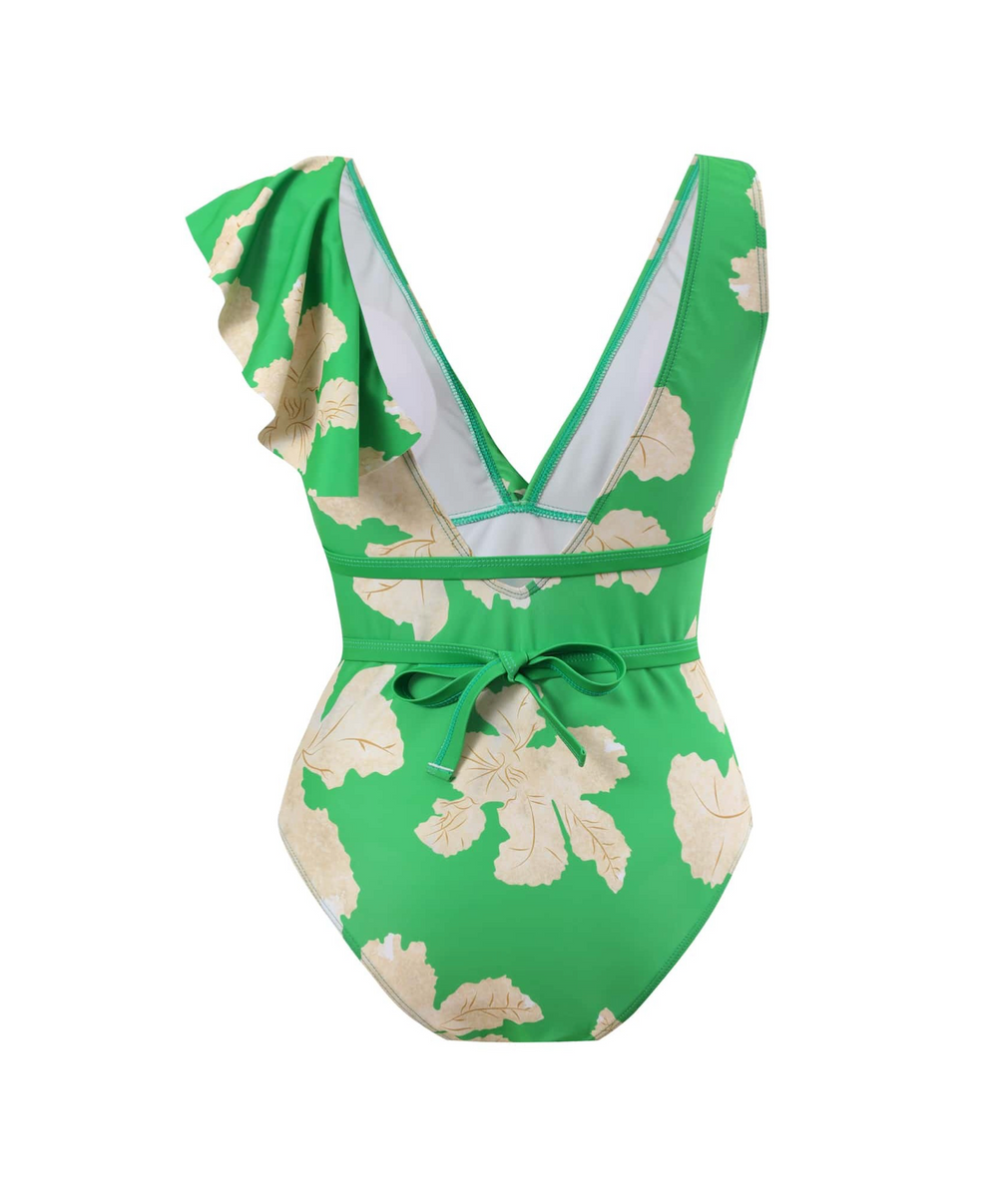 LUXE COLLECTION - Green Bloom Ruffle One Piece & Sarong Set – Lagoonlab
