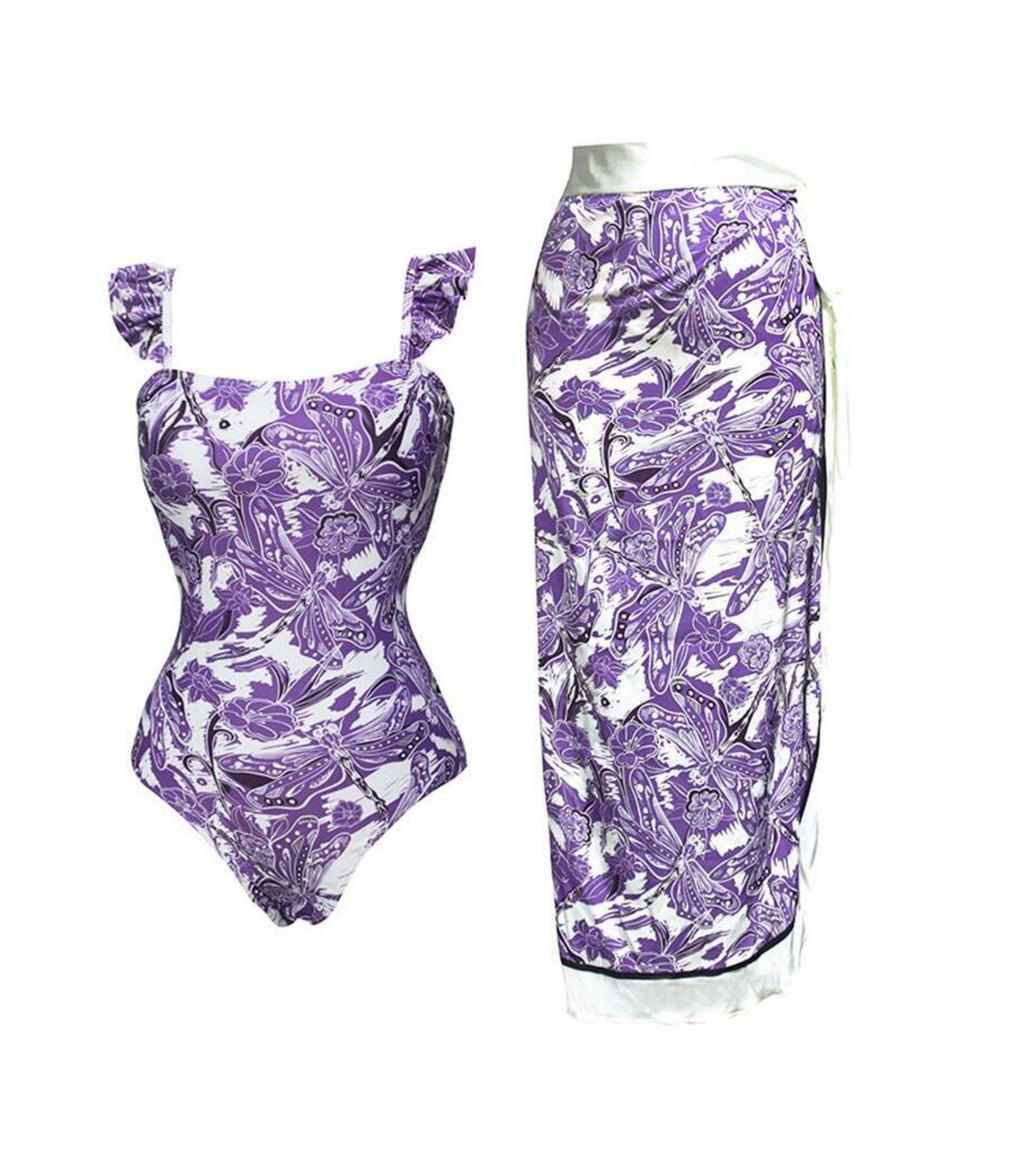 LUXE COLLECTION - Violet Rose One-piece & Sarong Set