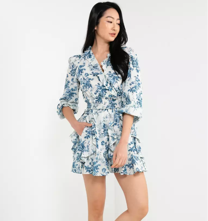 True - Gap - Blue White Floral Long Sleeve Dress - SK-GAP-DR