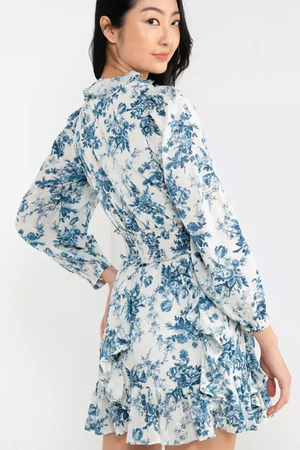 True - Gap - Blue White Floral Long Sleeve Dress - SK-GAP-DR