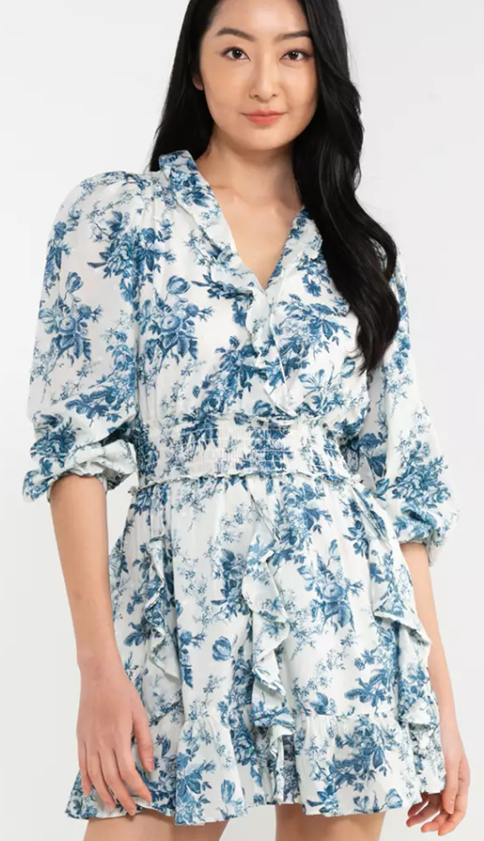 True - Gap - Blue White Floral Long Sleeve Dress - SK-GAP-DR