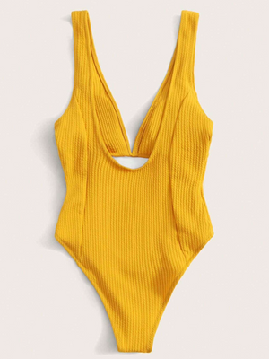 Sunny Ribbed Plunge Onepiece