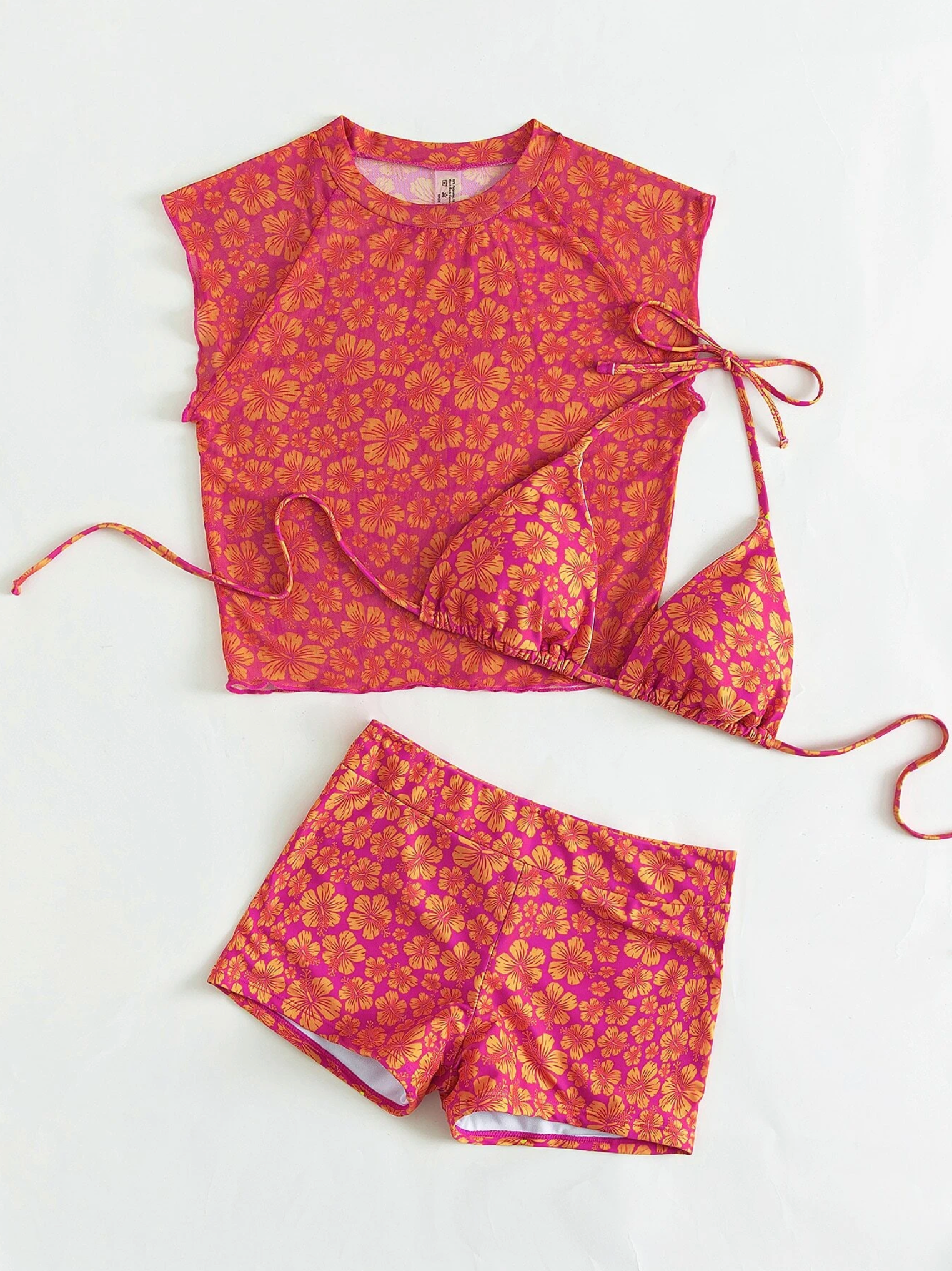 3pack Hawaii Triangle Bikini Shorts & Cover Up Top