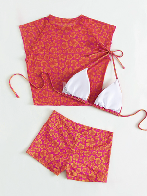 3pack Hawaii Triangle Bikini Shorts & Cover Up Top