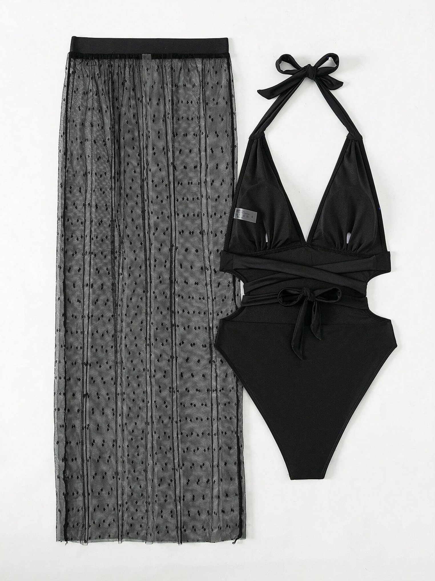 Chicsea Plunge Swimsuit & Dotted Mesh Cover Skirt
