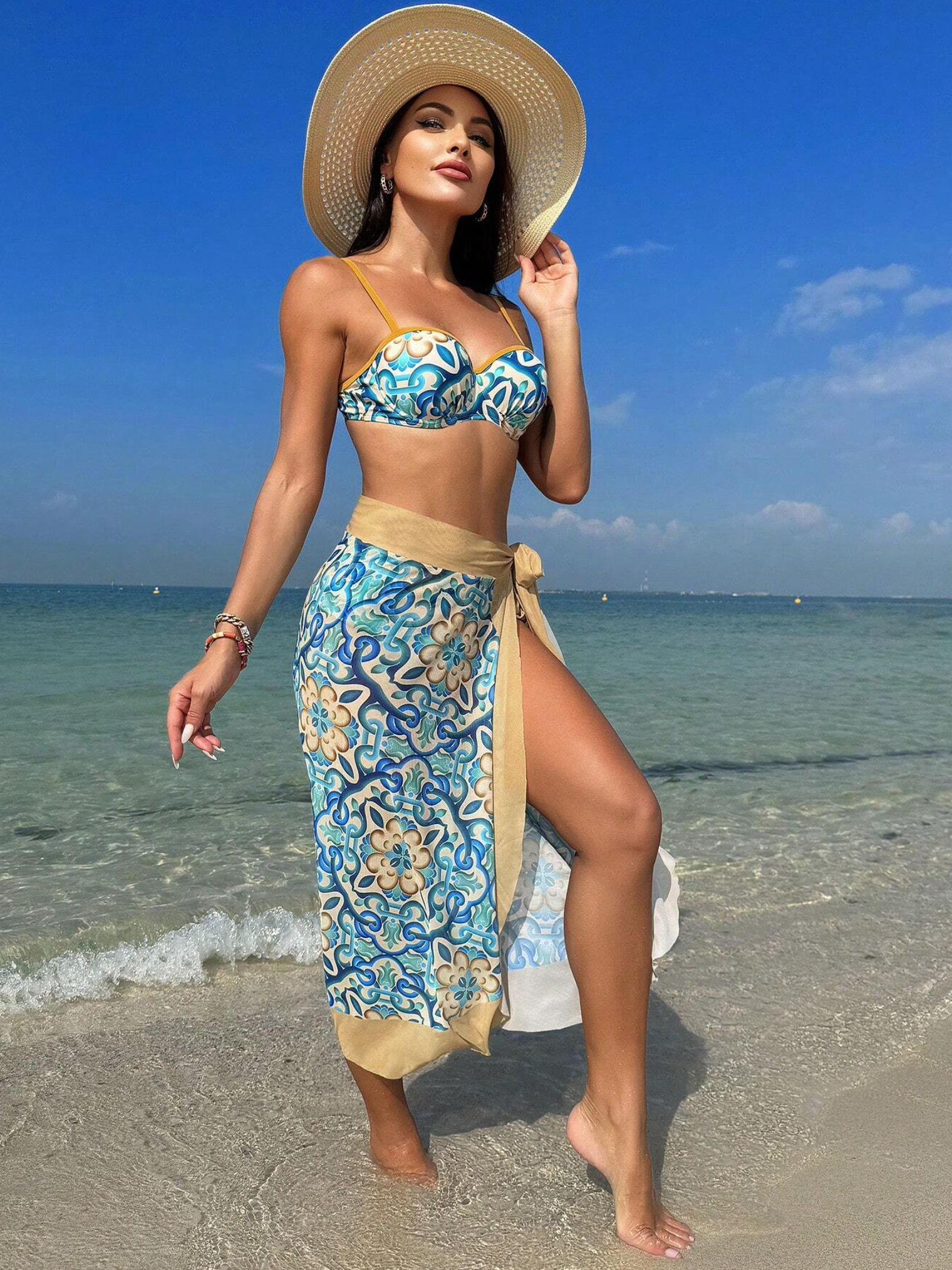 3 Pack BohoFeel Mosaic Bikini & Sarong Set