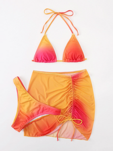 3 pack Sunset Ombre Halter Triangle Bikini & Beach Skirt