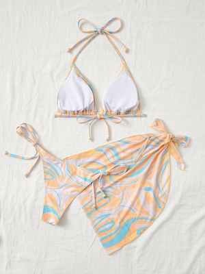 3 Pack Pastel Swirl Bikini & Wrap Set