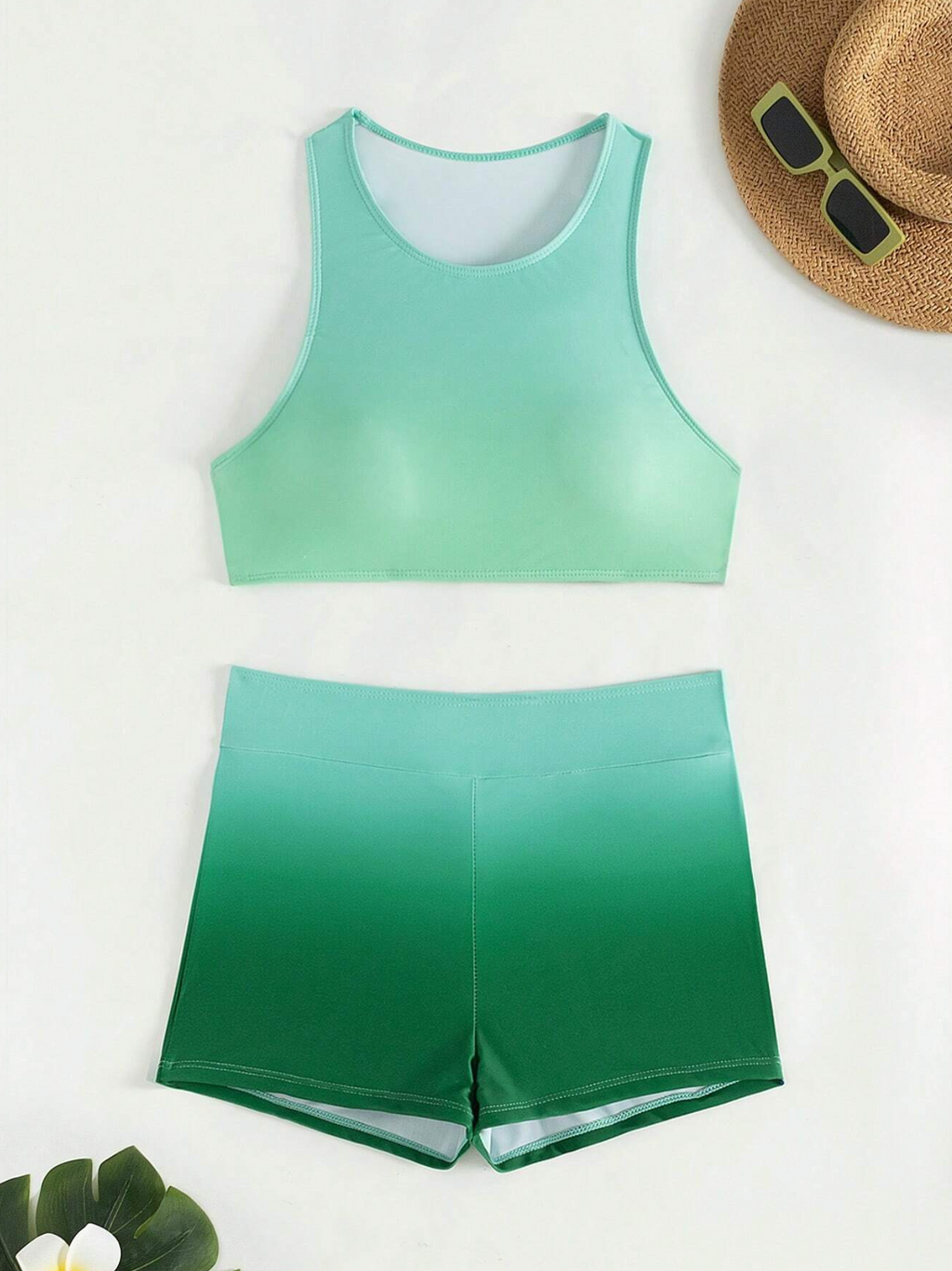 Sea Green Ombre Bikini Shorts Set