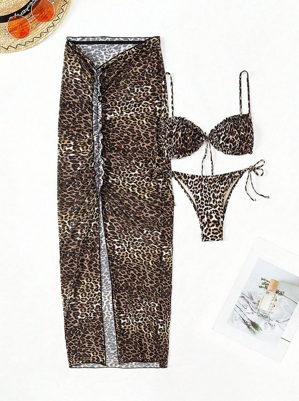 3 Pack Leopard Bikini & Sarong Set