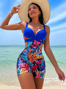 Tropical Cut Out Push Up One Piece Shorts