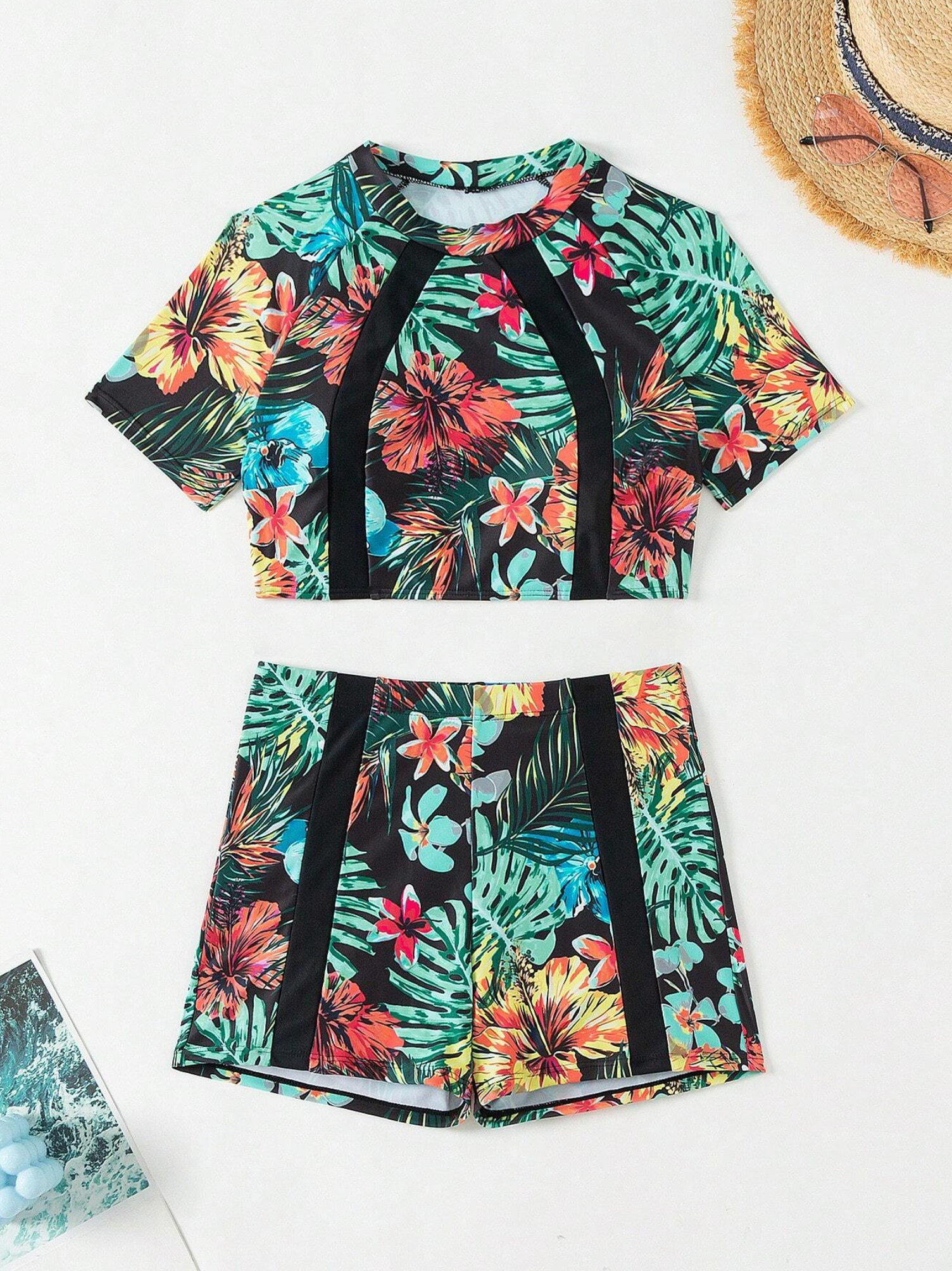 Tropical Fest Crop Top & Shorts Bikini Set