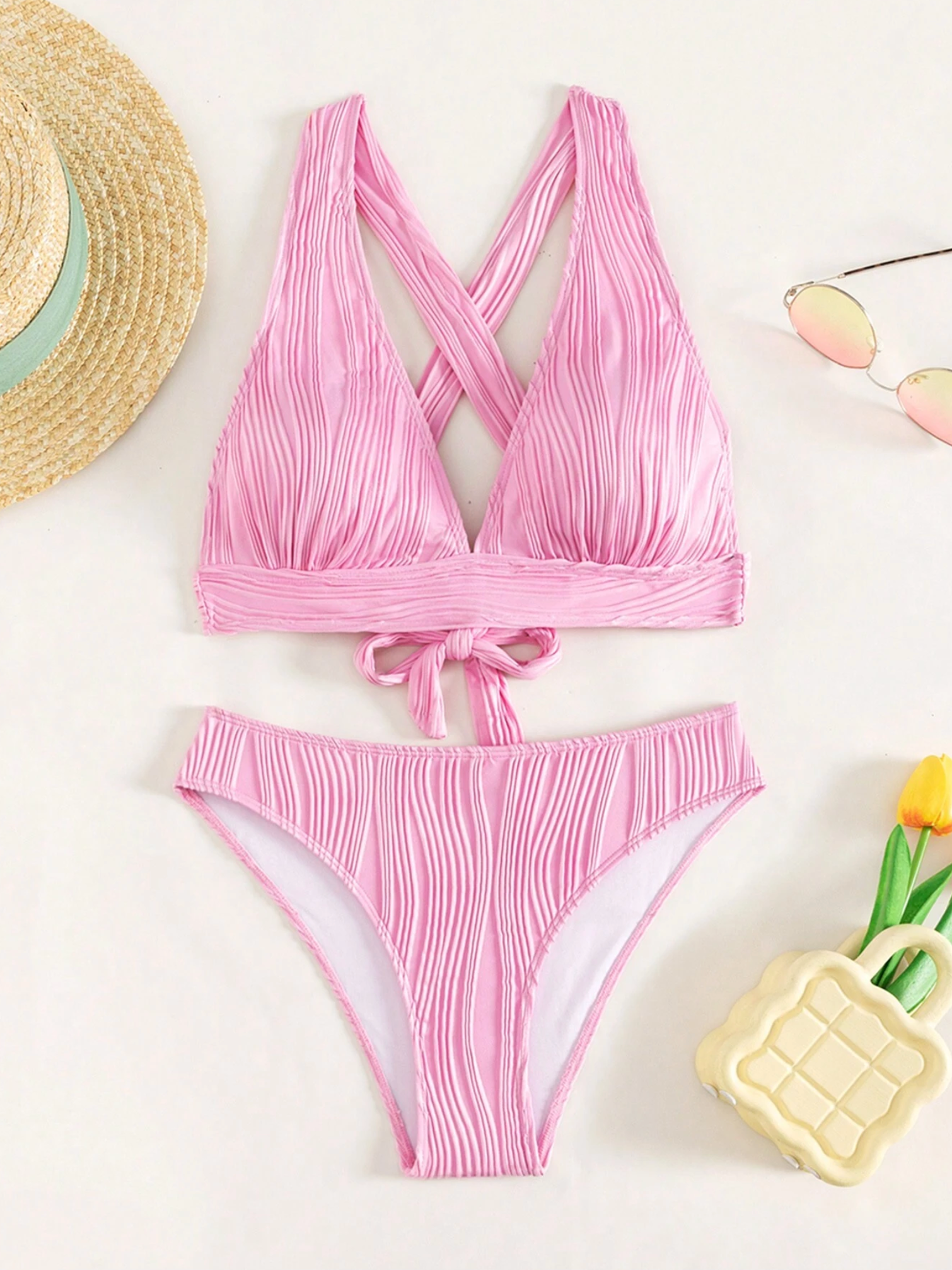 Bubblegum Pink Textured Triangle Bikini