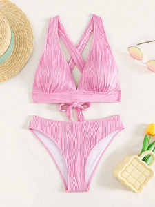 Bubblegum Pink Textured Triangle Bikini