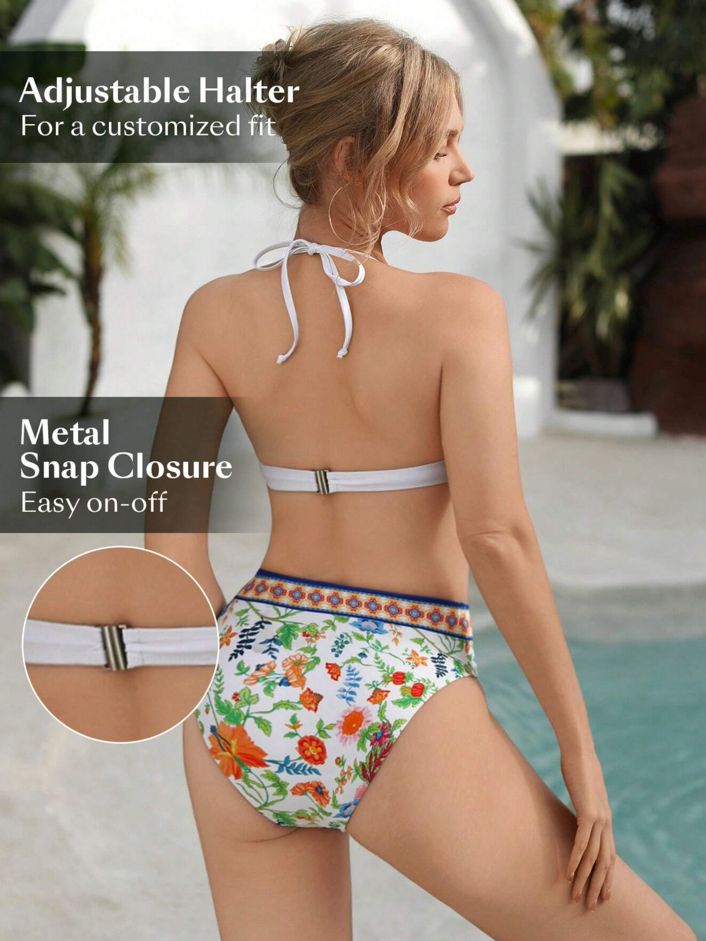 Bohemian Bloom Halter Triangle Mid Waist Bikini Set