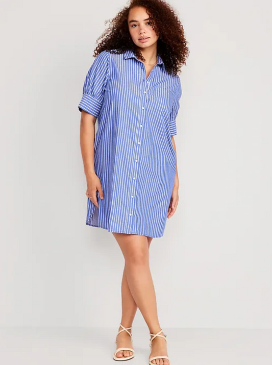 True - SK-ON-SD Old Navy Blue White Stripe Shirt Dress