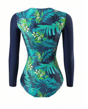 Tropical & Block Ruched Rashguard