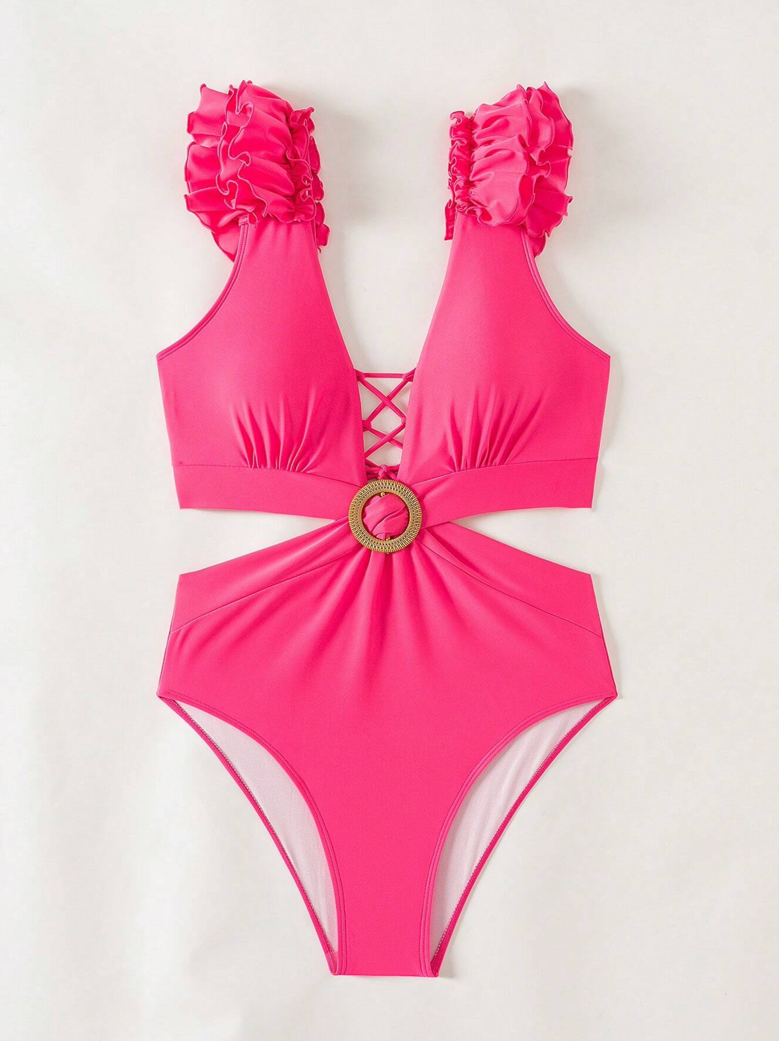 ChicSea Ruffle Plunge Belted One Piece