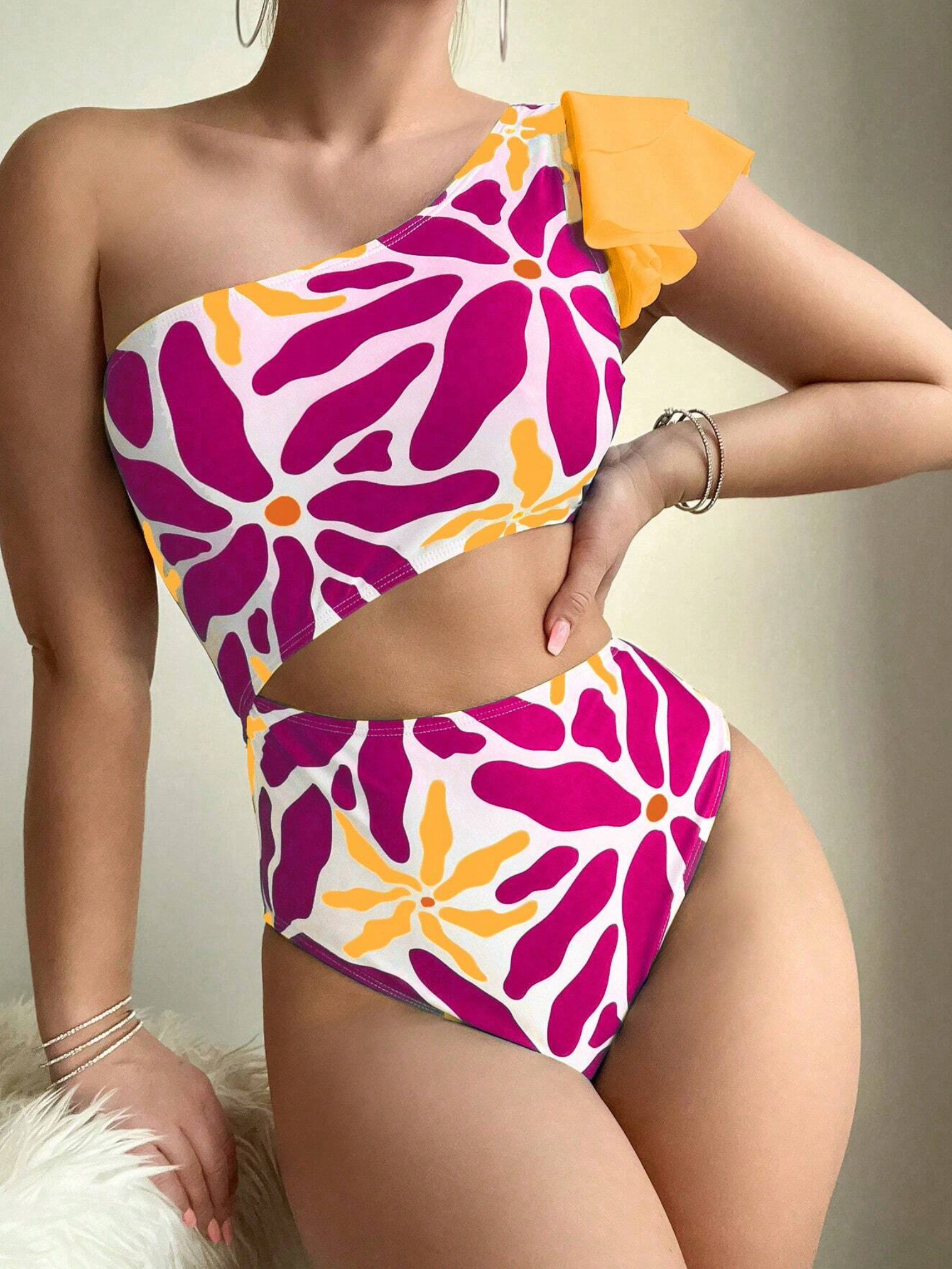 Sunny & Fuchsia Cut Out Ruffle One Piece