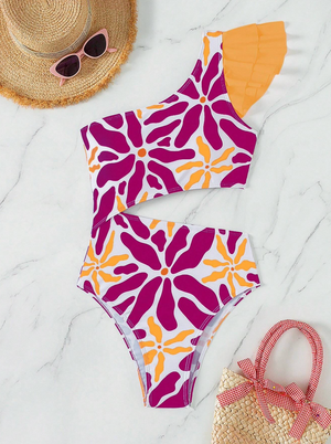 Sunny & Fuchsia Cut Out Ruffle One Piece