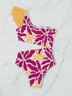 Sunny & Fuchsia Cut Out Ruffle One Piece